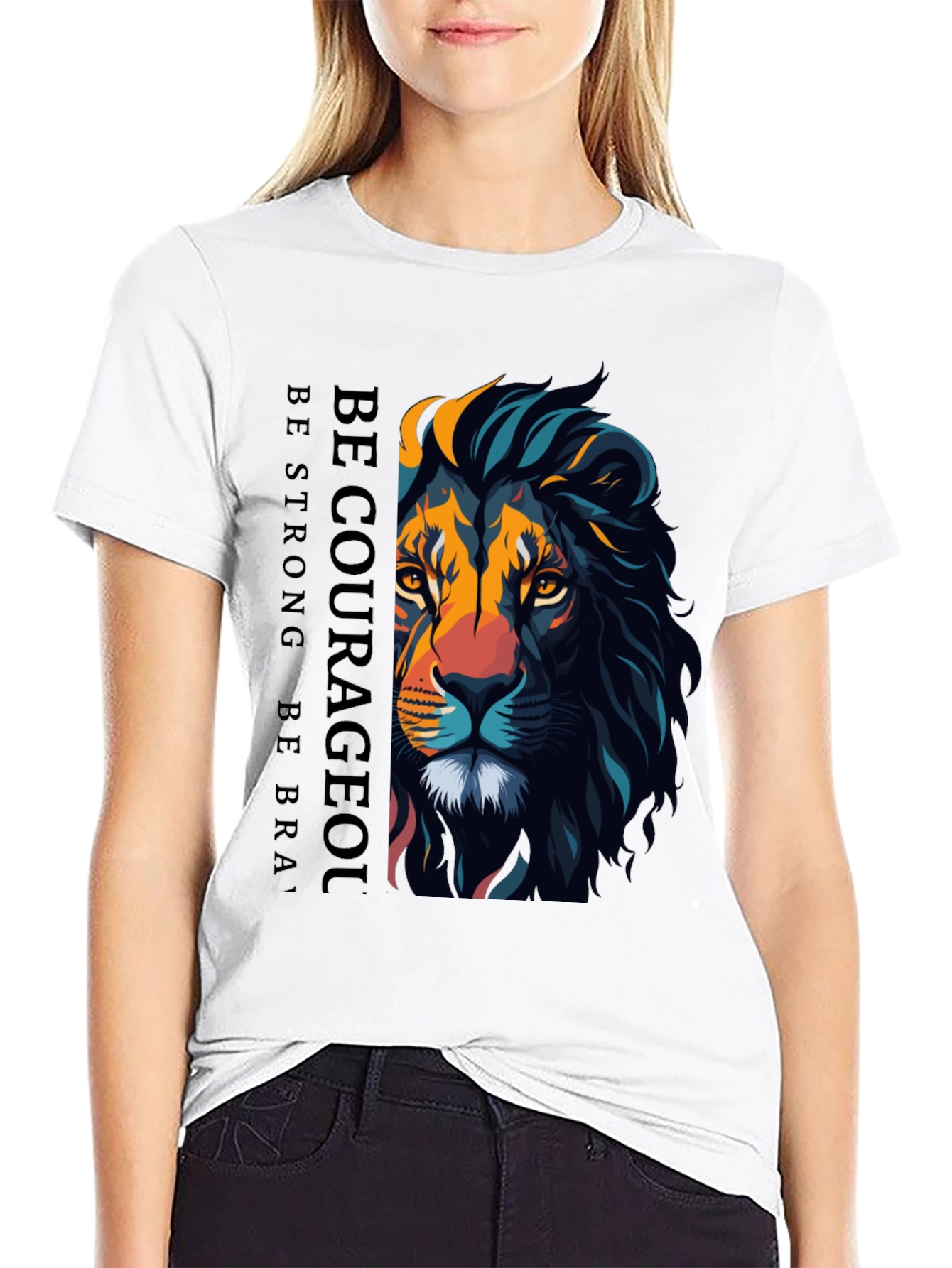 Be Courageous Lion Graphic T-Shirt - Black