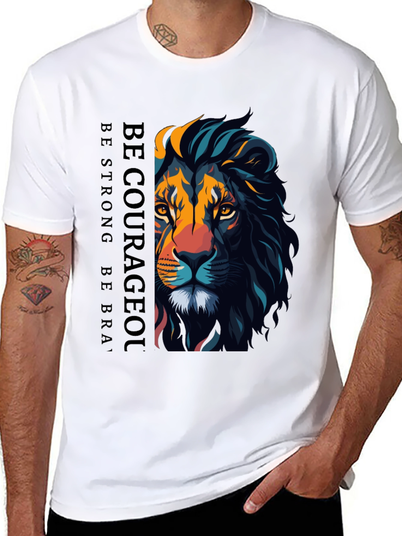Be Courageous Lion Graphic T-Shirt - Black