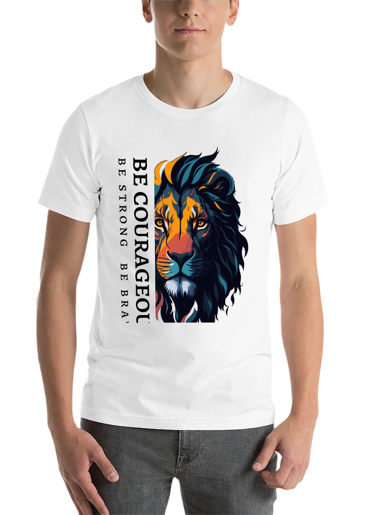 Be Courageous Lion Graphic T-Shirt - Black
