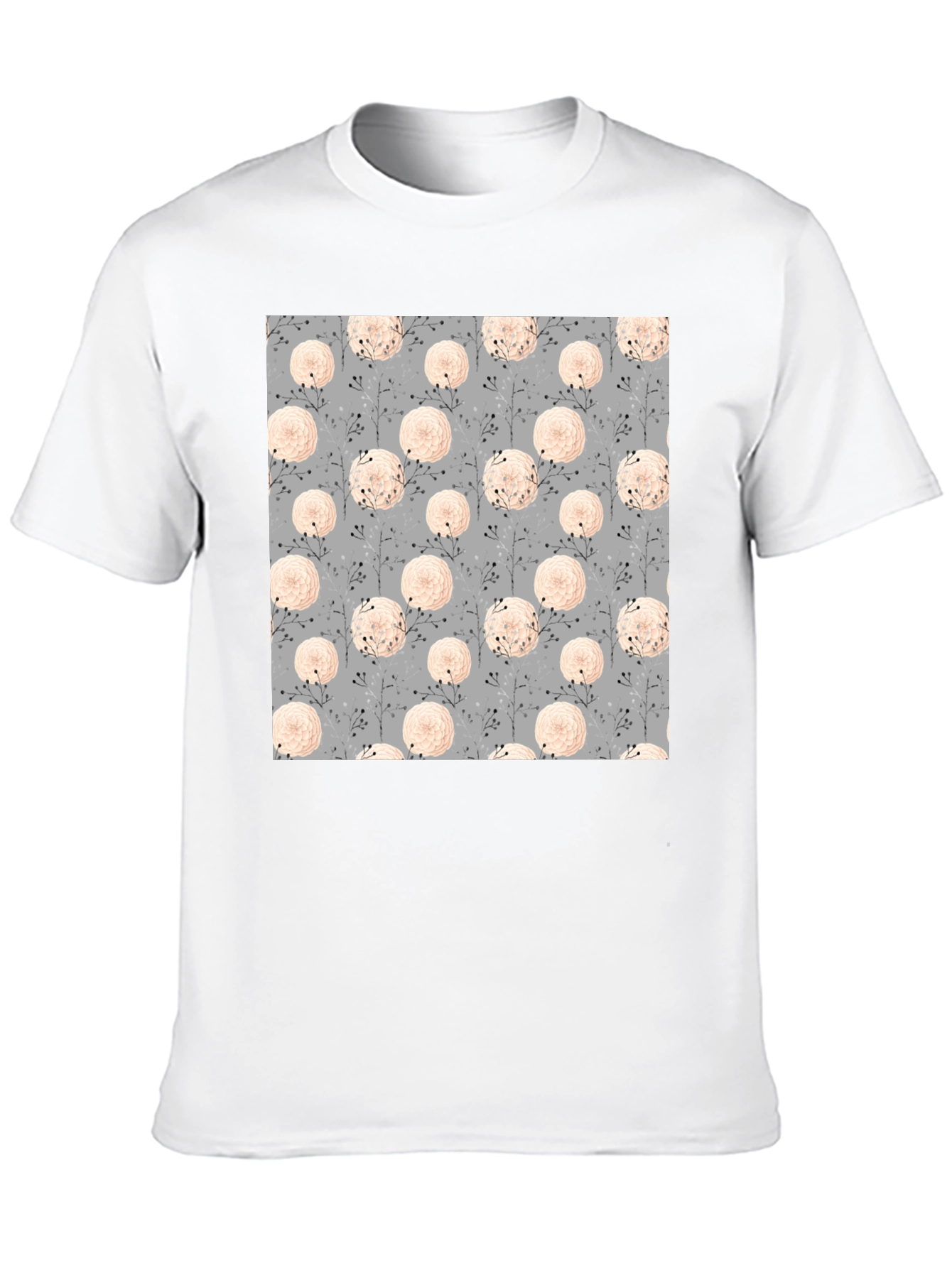 Floral Pattern Black Tee for Men