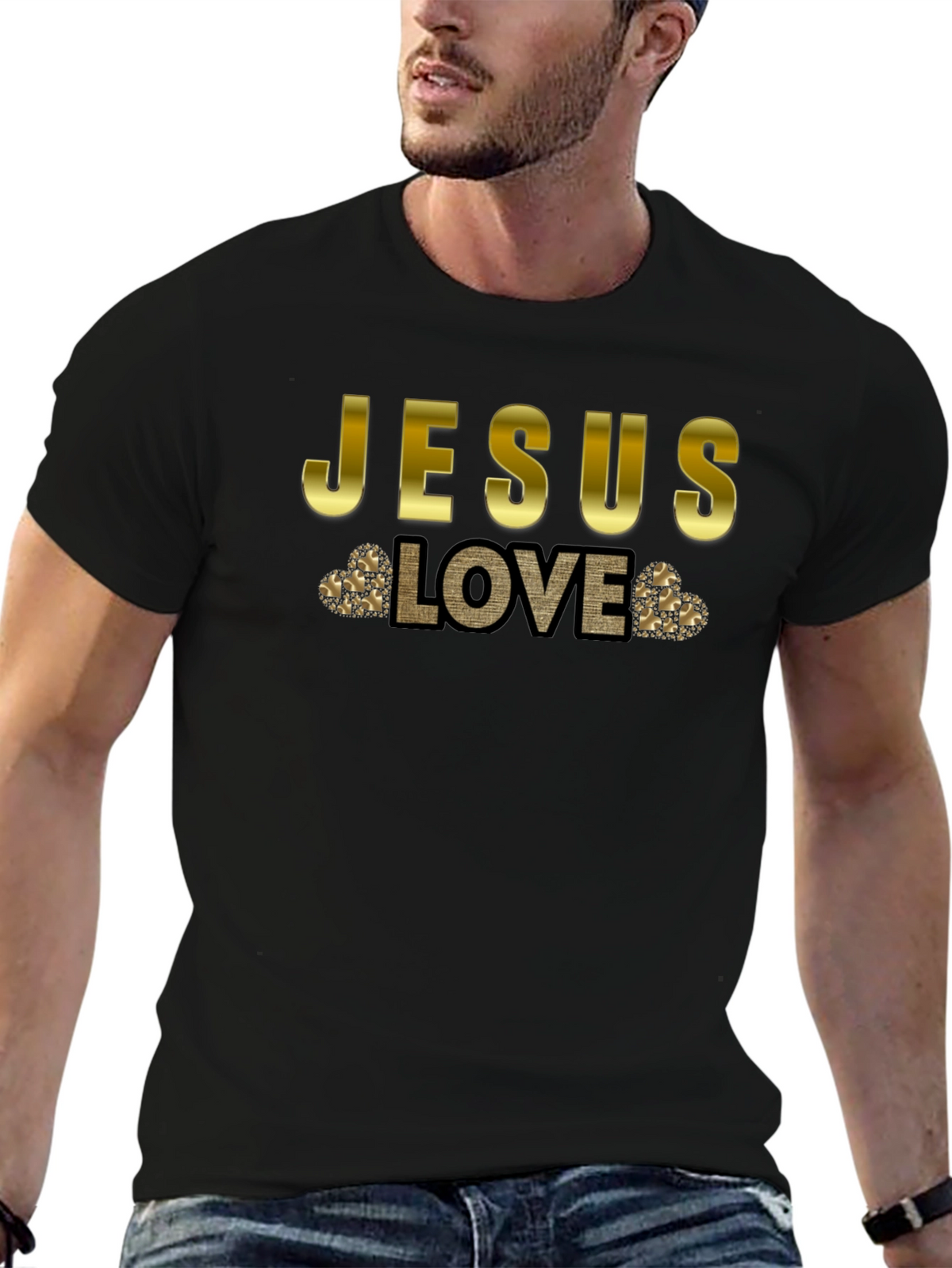 Jesus Love T-Shirt - Gold Accent Graphic Tee