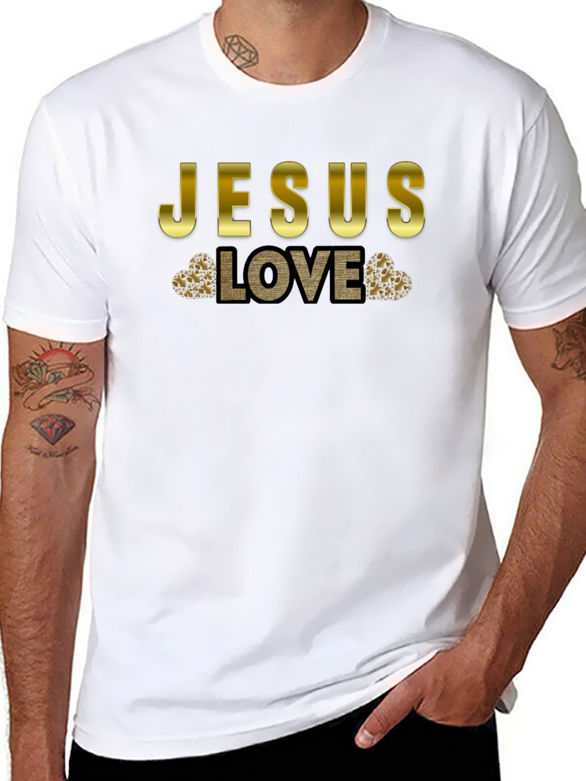 Jesus Love T-Shirt - Gold Accent Graphic Tee