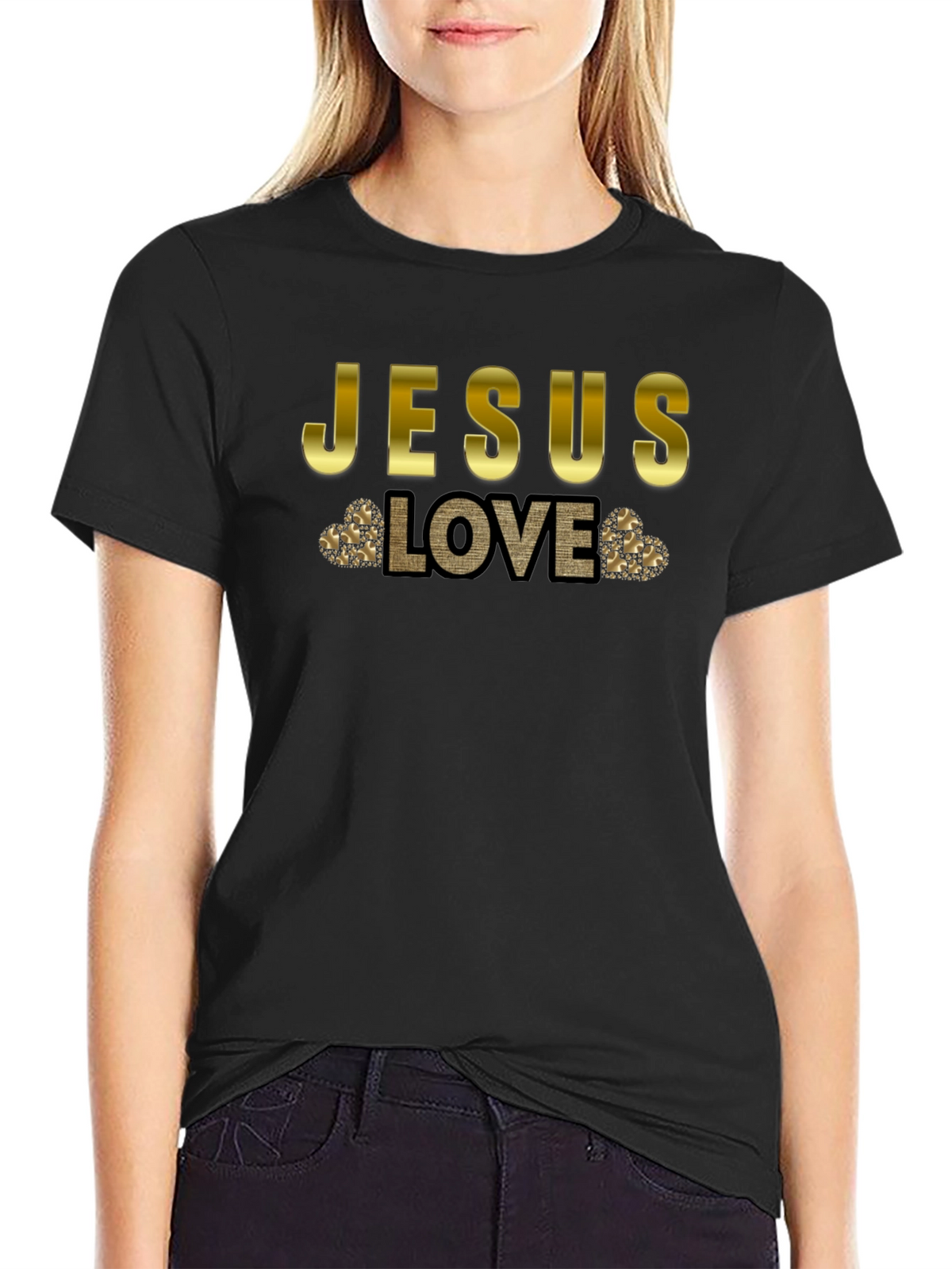 Jesus Love T-Shirt - Gold Accent Graphic Tee