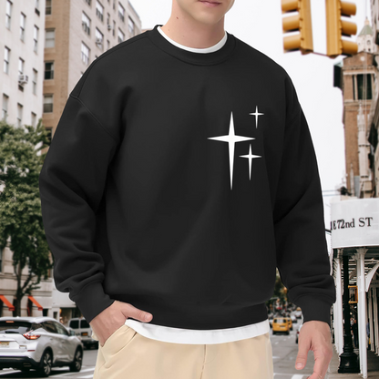 Minimal Three Star Simple Chest Logo Black Crewneck