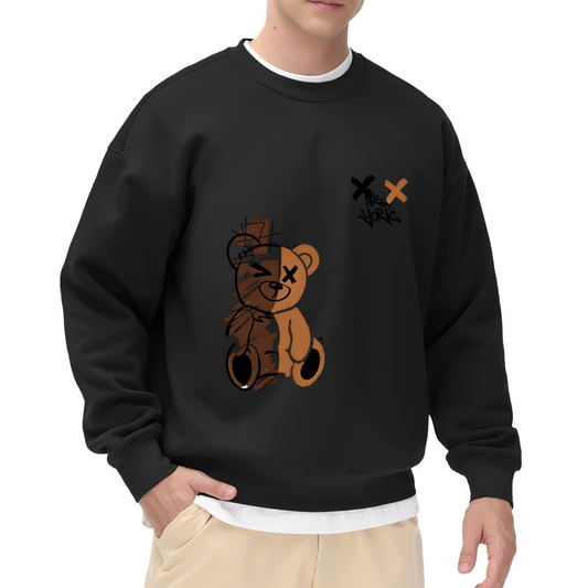 Split X?Eye Teddy Bear New York Streetwear Crewneck Sweatshirt