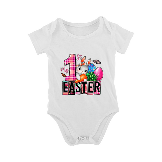 My First Easter Baby Onesie | Cute Bunny Egg Retro Plaid Number 1 Print Infant Romper