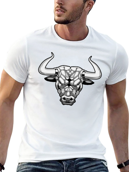 Geometric Bull Graphic Tee - Black