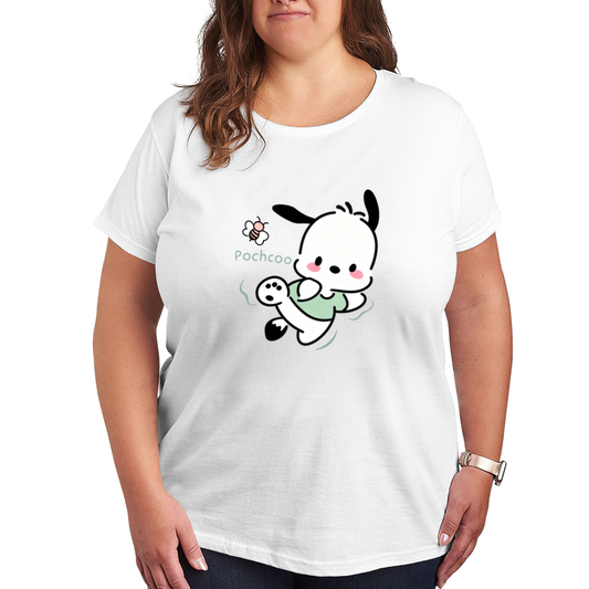 Playful Pochacco With Little Bee Graphic Plus Size Women Daily T?Shirt
