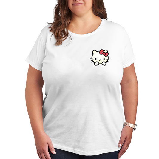 Tiny Pocket?Style Hello Kitty Peeking Plus?Size Casual Tee
