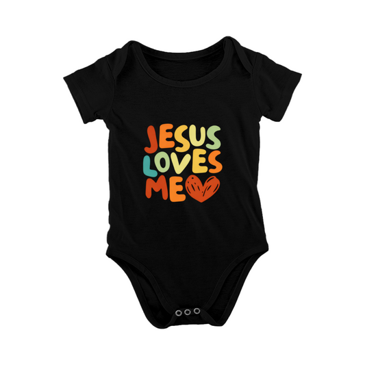 Jesus Loves Me Retro Rainbow Letter Christian Baby Bodysuit