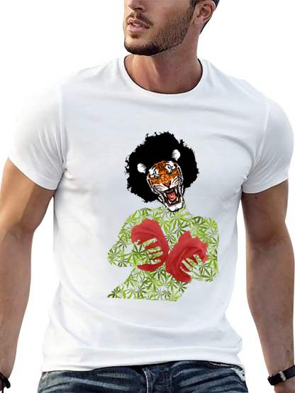 Tiger Pot Leaf & Rose Graphic T-Shirt