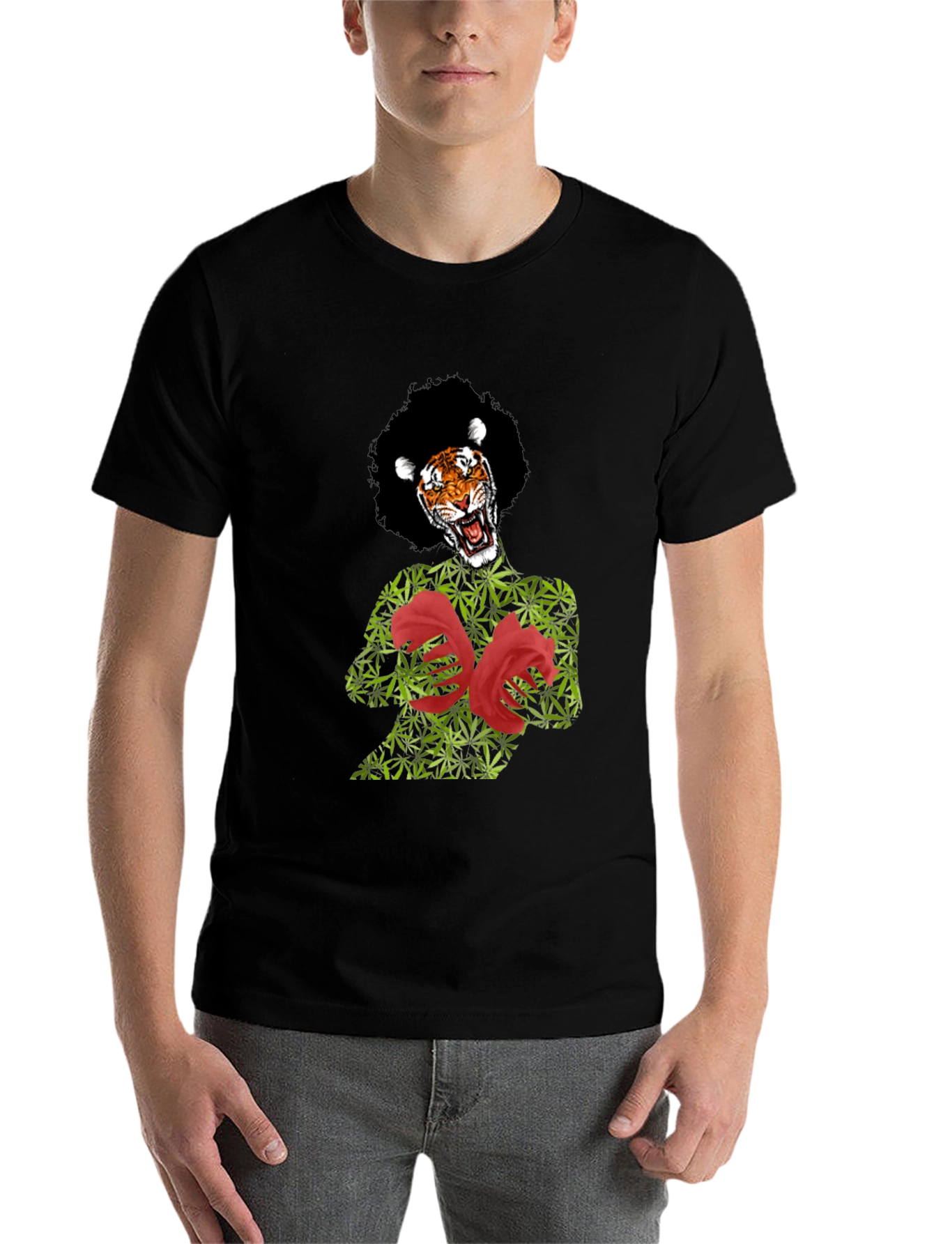 Tiger Pot Leaf & Rose Graphic T-Shirt