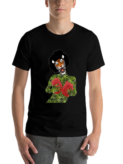 Tiger Pot Leaf & Rose Graphic T-Shirt