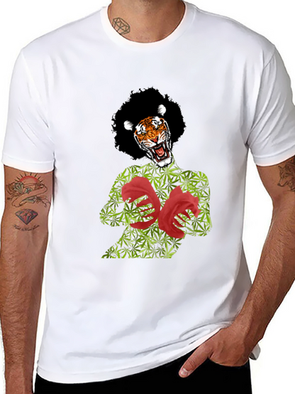 Tiger Pot Leaf & Rose Graphic T-Shirt