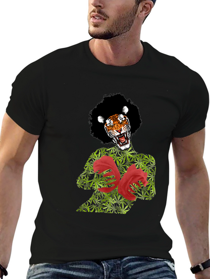 Tiger Pot Leaf & Rose Graphic T-Shirt
