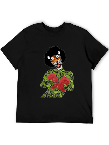 Tiger Pot Leaf & Rose Graphic T-Shirt