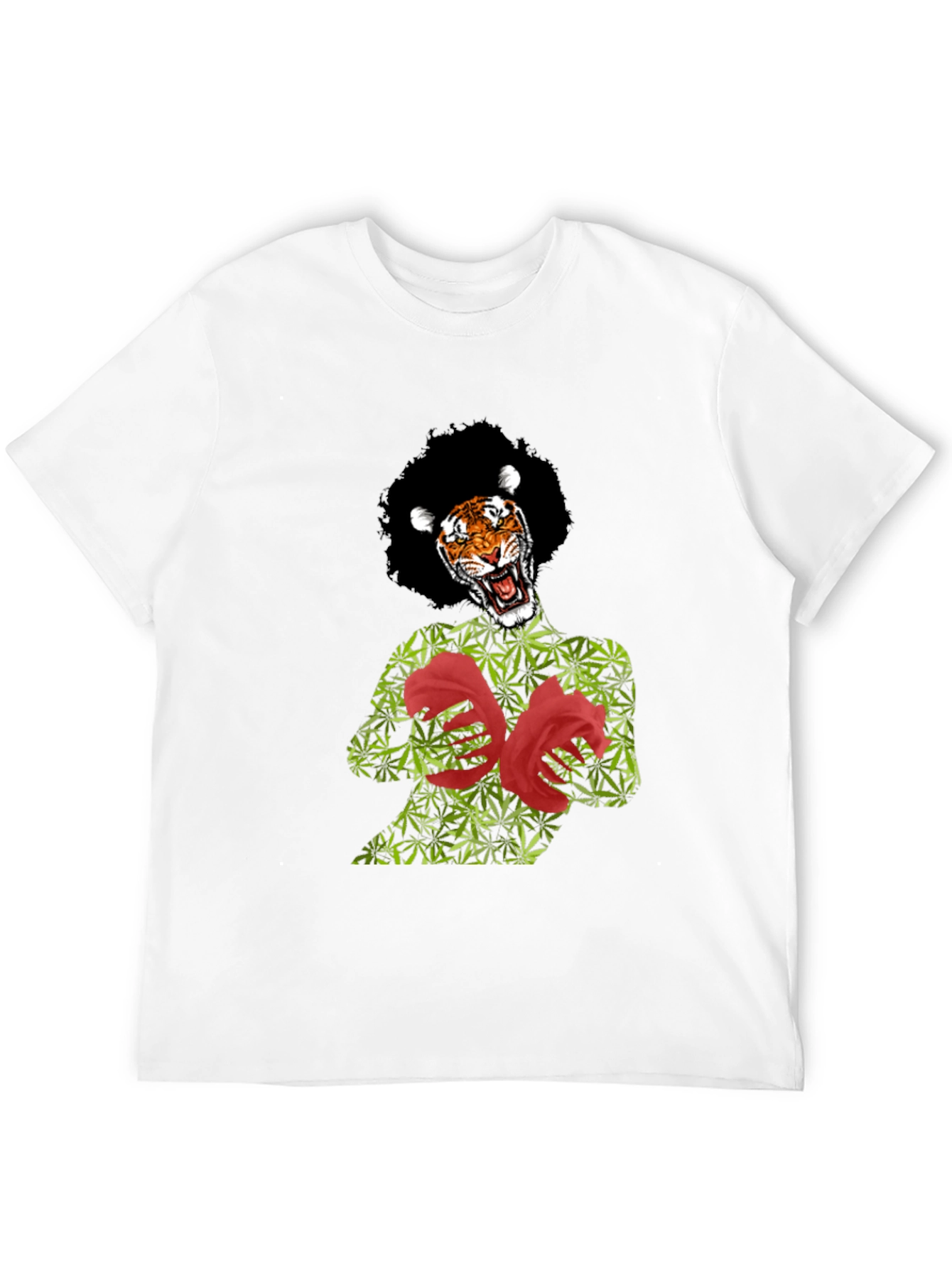 Tiger Pot Leaf & Rose Graphic T-Shirt