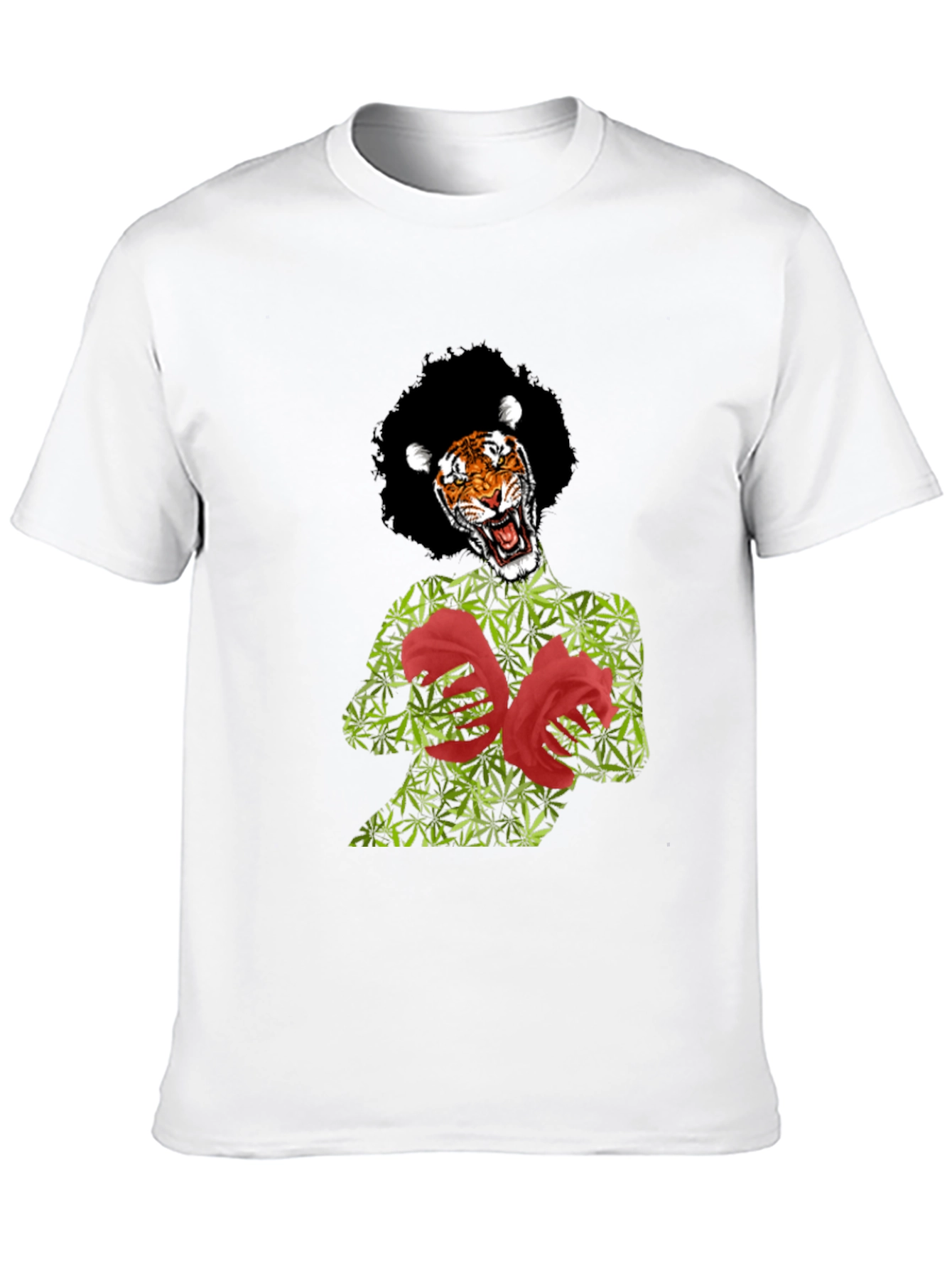 Tiger Pot Leaf & Rose Graphic T-Shirt