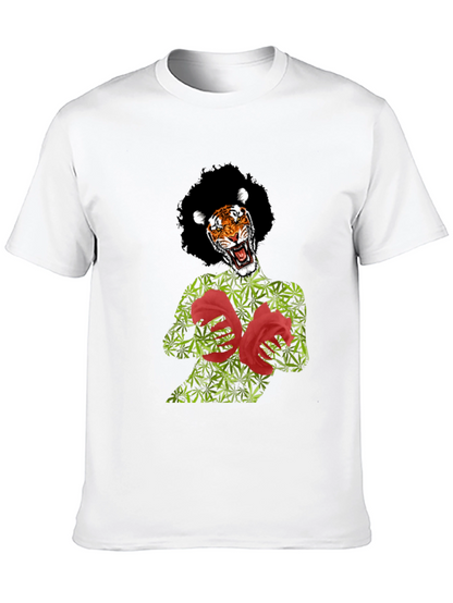 Tiger Pot Leaf & Rose Graphic T-Shirt