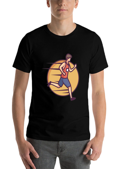 Black Graphic Tee: Cartoon Runner Design