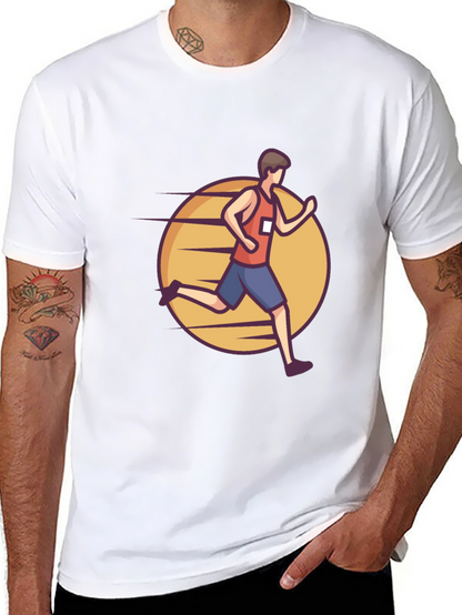 Black Graphic Tee: Cartoon Runner Design