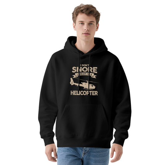 Funny Helicopter Snore Quote Hoodie, Men Comfort Vintage Print Black Hoodie