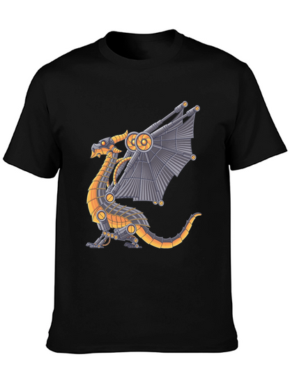 Steampunk Dragon Graphic Tee - Black Cotton T-Shirt