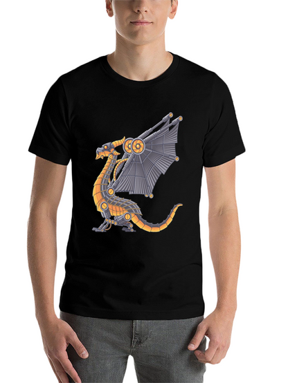 Steampunk Dragon Graphic Tee - Black Cotton T-Shirt