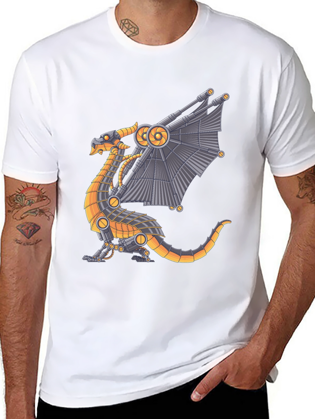 Steampunk Dragon Graphic Tee - Black Cotton T-Shirt