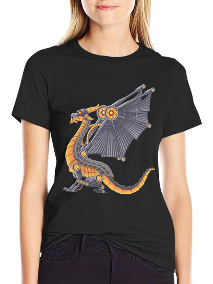 Steampunk Dragon Graphic Tee - Black Cotton T-Shirt