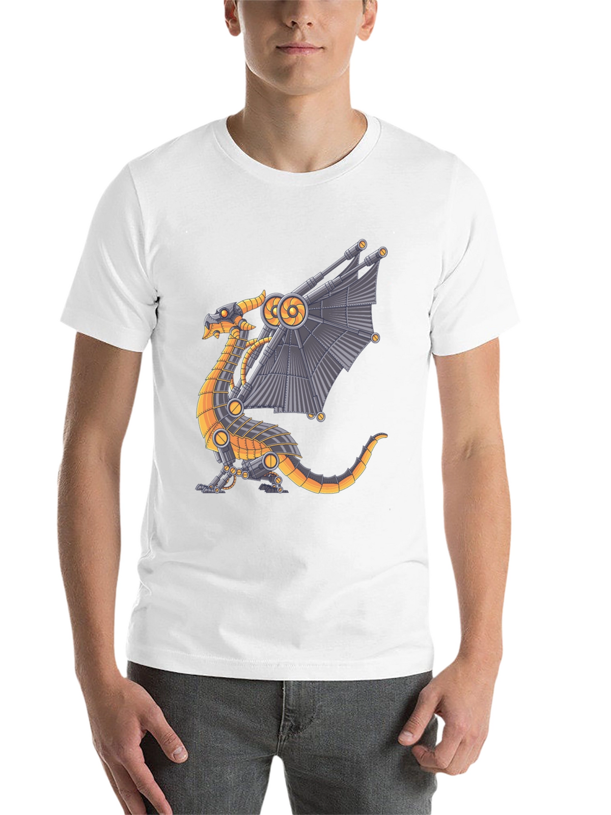 Steampunk Dragon Graphic Tee - Black Cotton T-Shirt