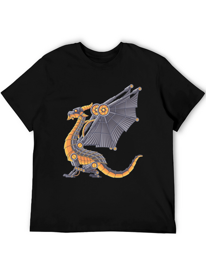 Steampunk Dragon Graphic Tee - Black Cotton T-Shirt