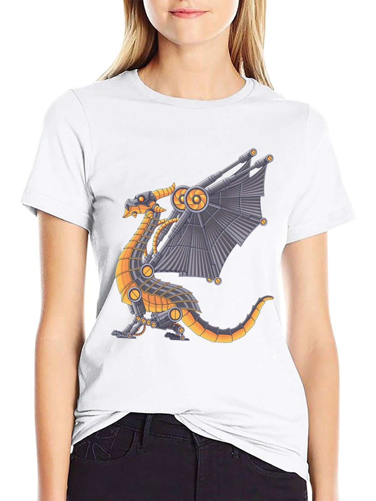 Steampunk Dragon Graphic Tee - Black Cotton T-Shirt