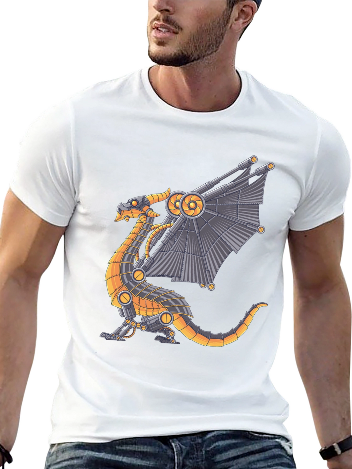 Steampunk Dragon Graphic Tee - Black Cotton T-Shirt