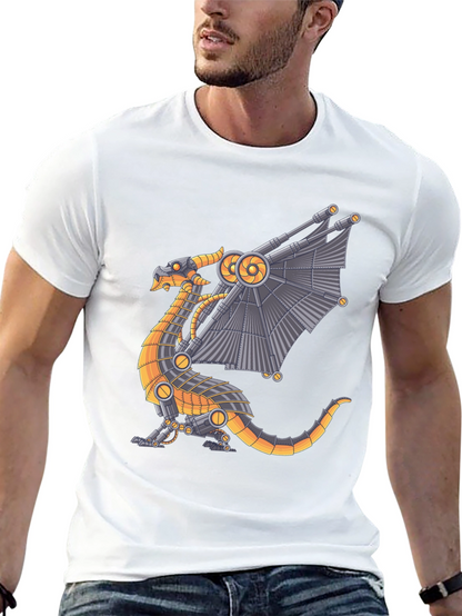 Steampunk Dragon Graphic Tee - Black Cotton T-Shirt