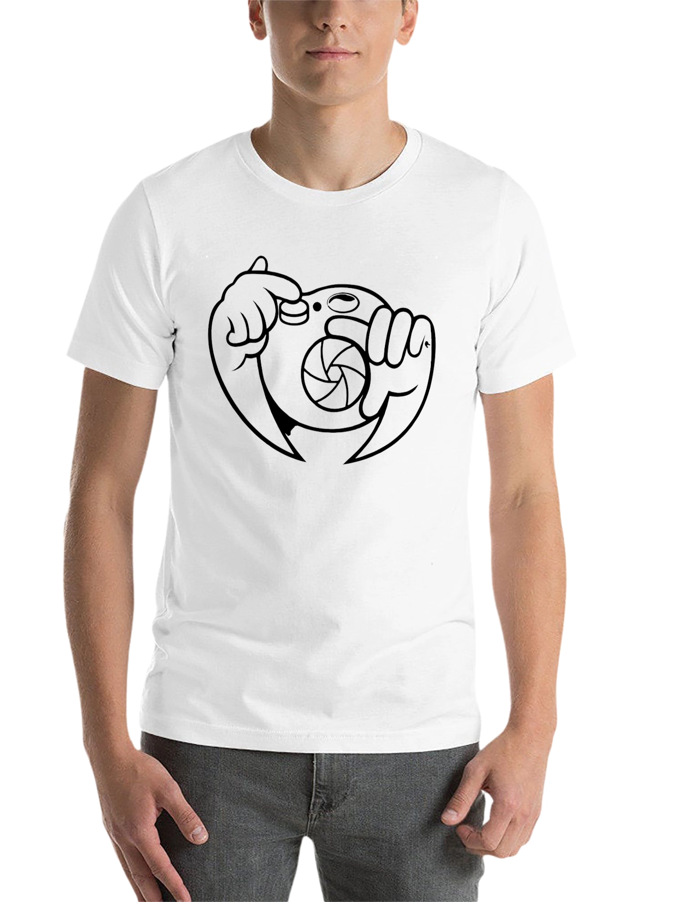Cartoon Camera Graphic Tee - Black Cotton Blend