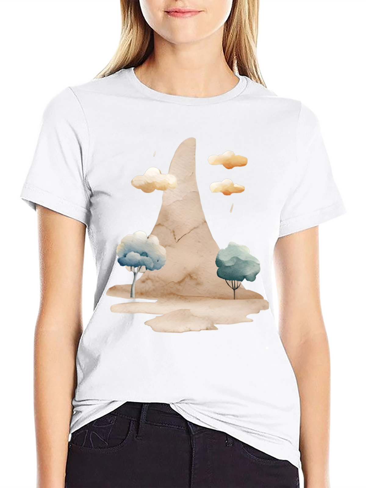 Watercolor Landscape Black Tee