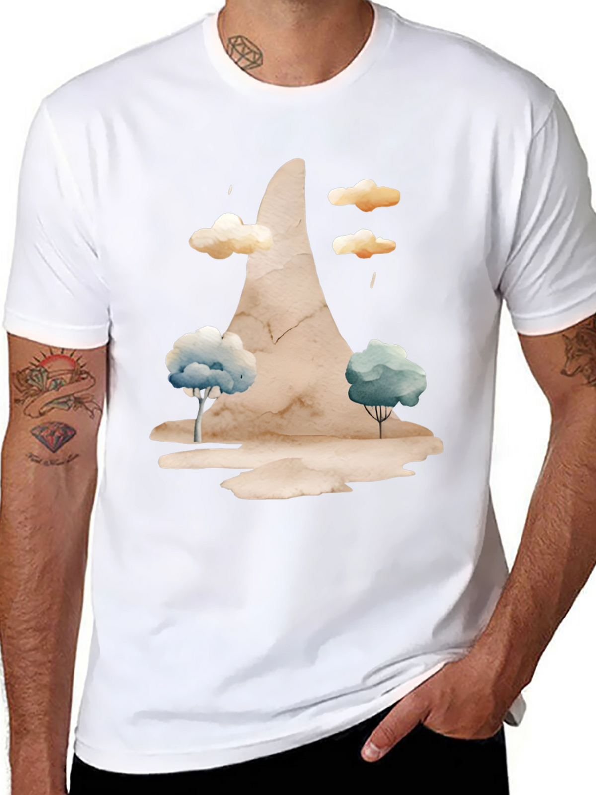 Watercolor Landscape Black Tee