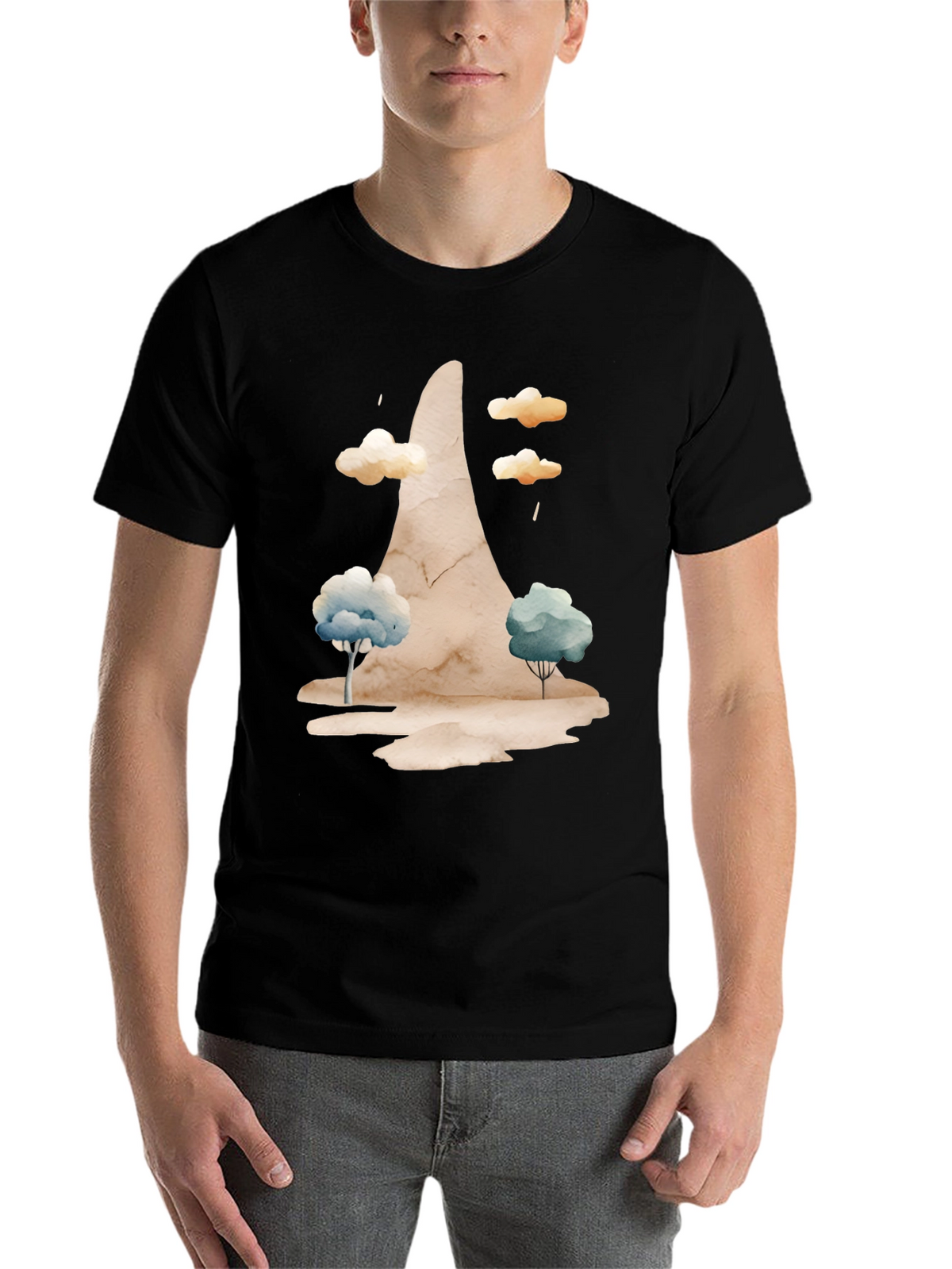Watercolor Landscape Black Tee