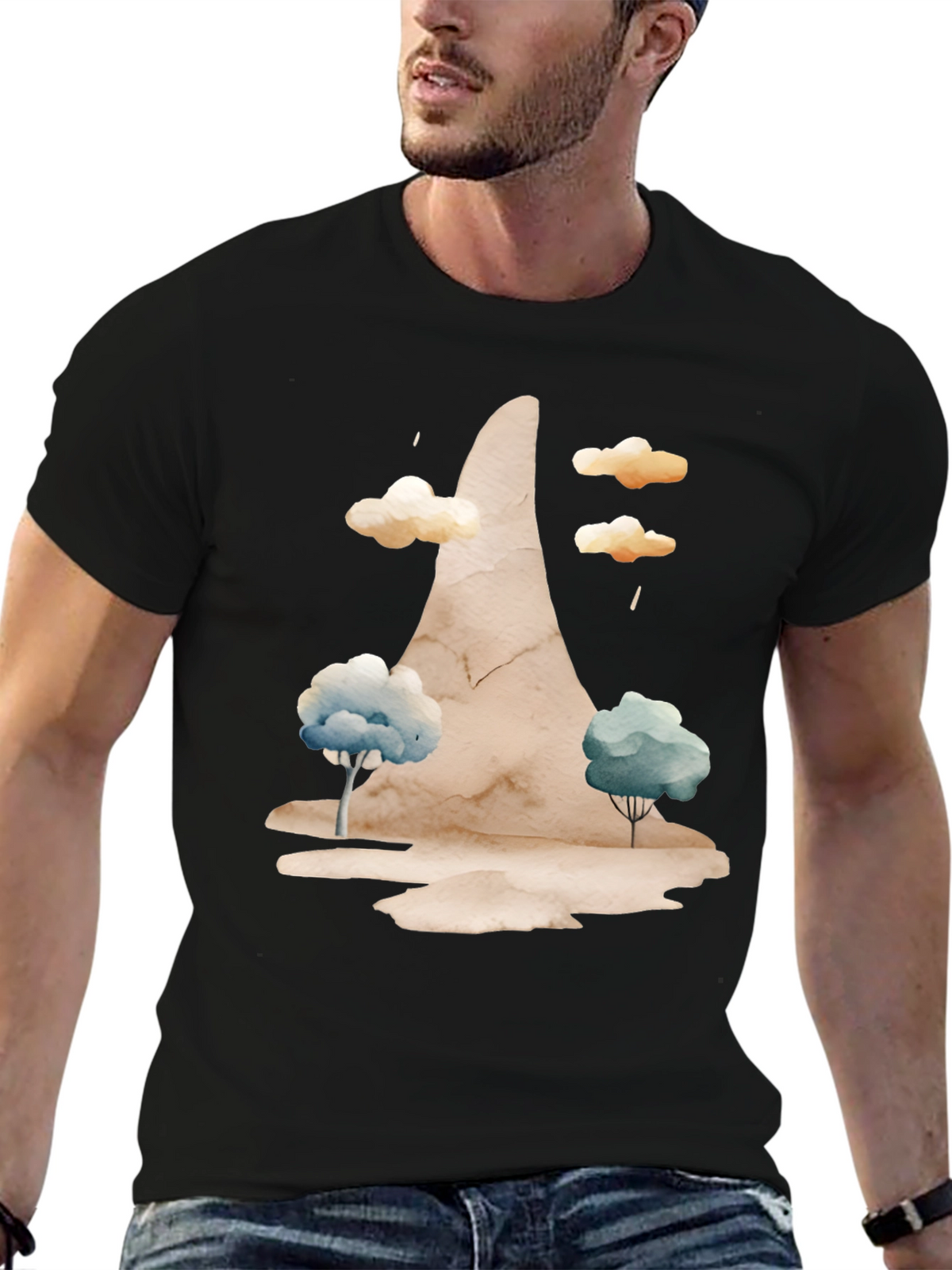 Watercolor Landscape Black Tee