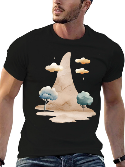 Watercolor Landscape Black Tee