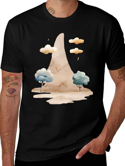 Watercolor Landscape Black Tee