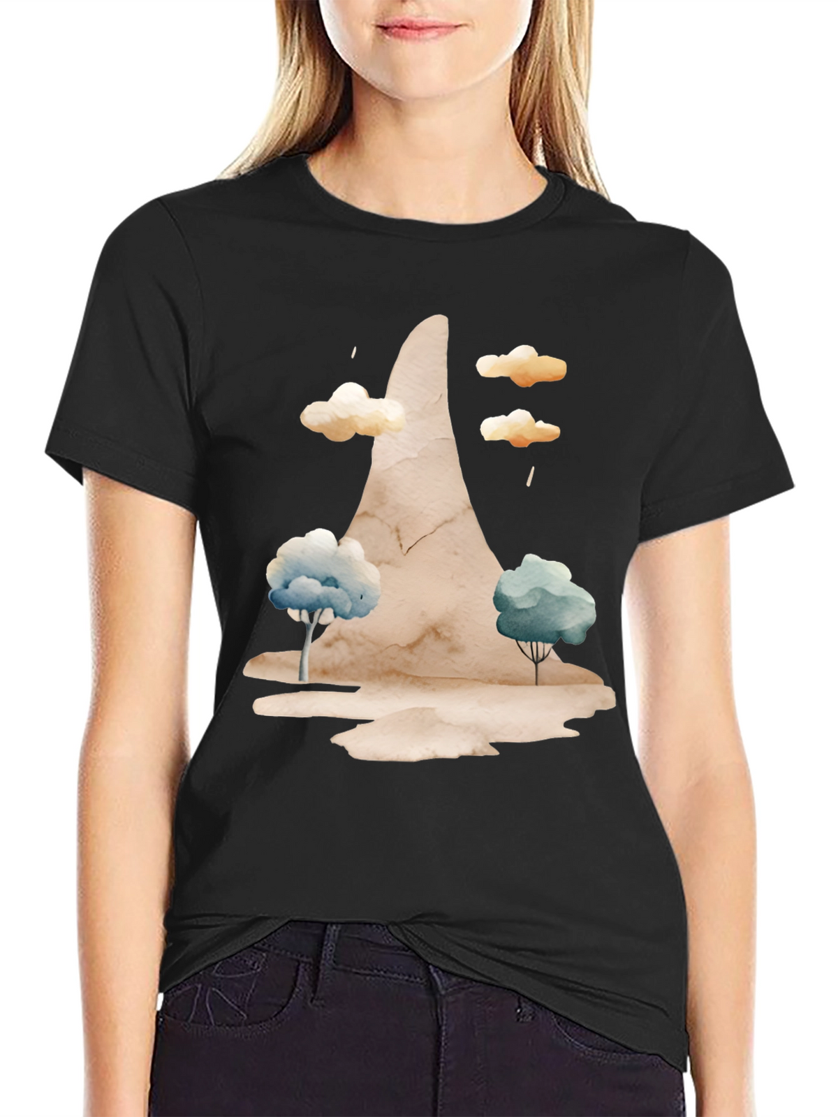 Watercolor Landscape Black Tee