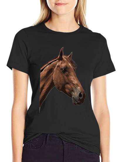 Horse Graphic Tee - Black Cotton Blend T-Shirt