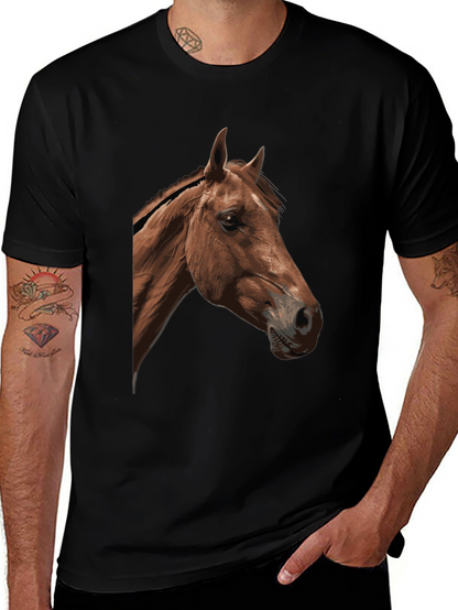Horse Graphic Tee - Black Cotton Blend T-Shirt