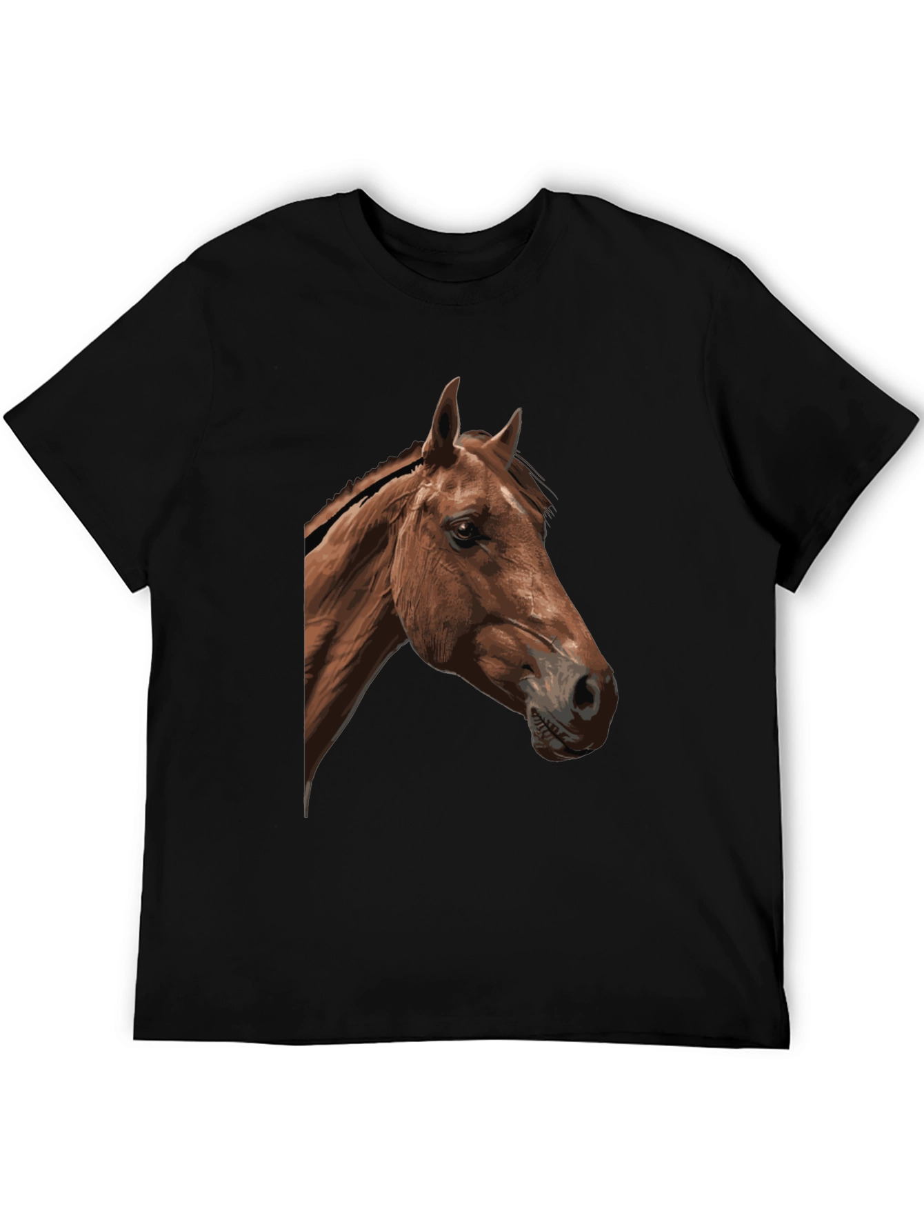 Horse Graphic Tee - Black Cotton Blend T-Shirt