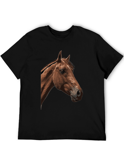 Horse Graphic Tee - Black Cotton Blend T-Shirt