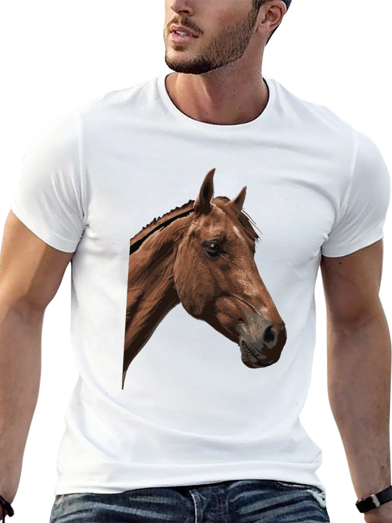 Horse Graphic Tee - Black Cotton Blend T-Shirt
