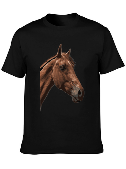 Horse Graphic Tee - Black Cotton Blend T-Shirt