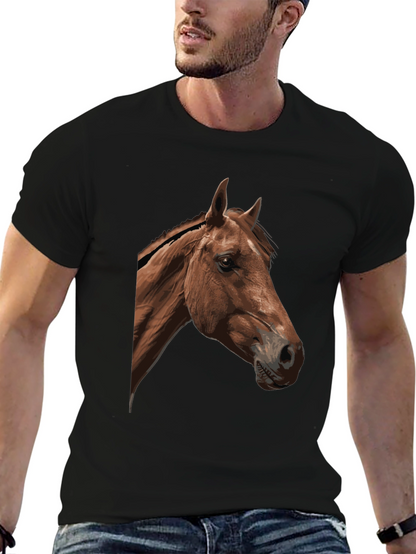 Horse Graphic Tee - Black Cotton Blend T-Shirt